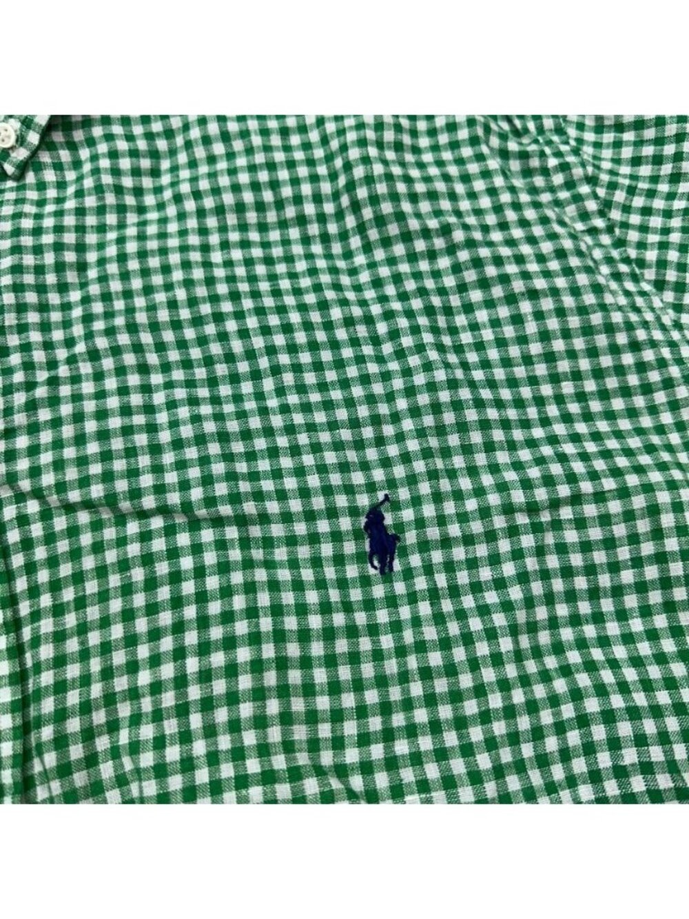 Ralph Lauren 100% Linen Classic Fit SS Button Up Green Gingham Plaid Mens Sz XLT - Picture 3 of 8